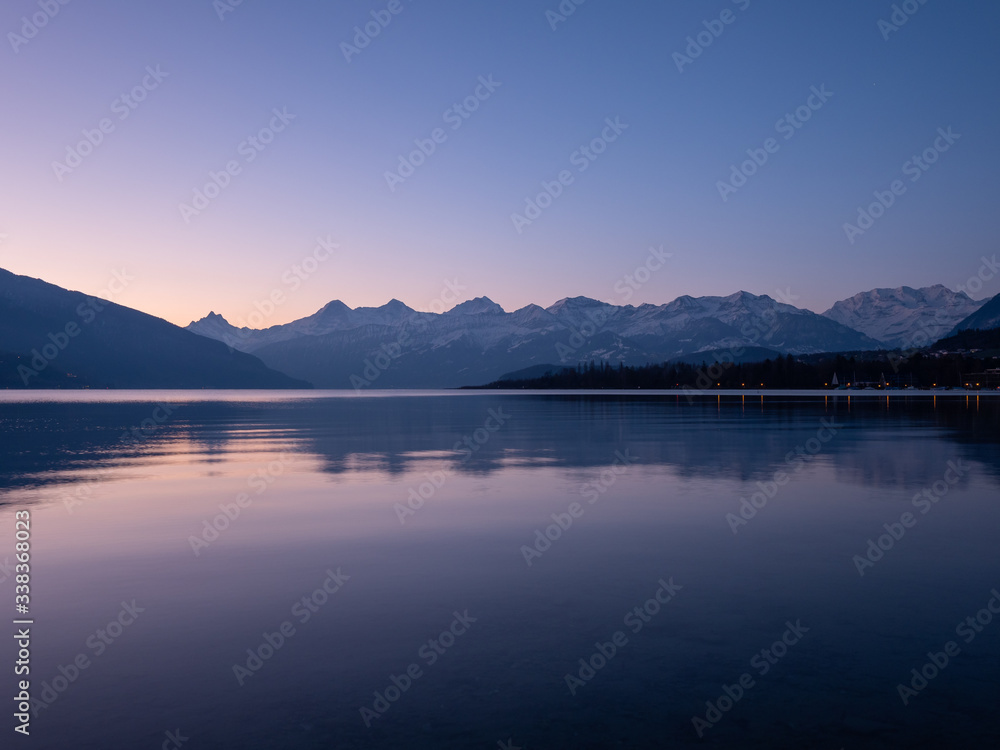 Morning scene at sunrise on lake Thun Morning scene at sunrise on lake Thun