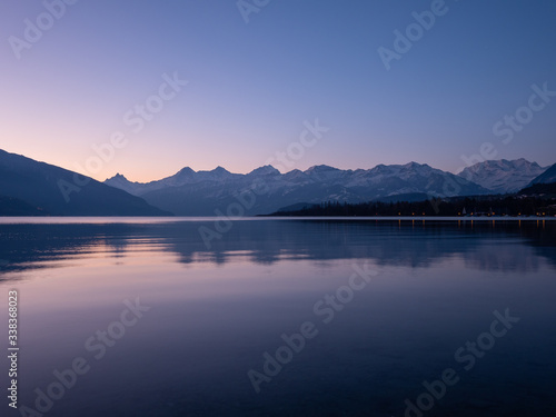 Morning scene at sunrise on lake Thun