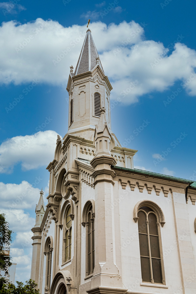 An old stone church in Savannah isolated on white background