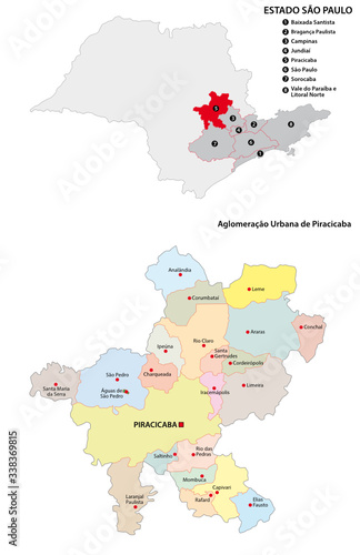 Aglomeracao Urbana de Piracicaba administrative vector map photo