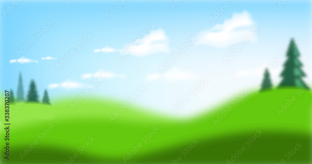 Summer background, nature landscape realistic, beautiful sky, vector illustration