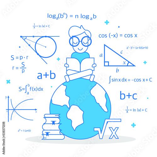 Math linear illustration. Modern color thin line concept of mathematics for school, university and training. Vector illustration with different elements on the subject mathematics.