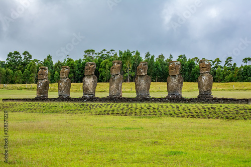Ahu Akivi moai platform in Easter Island front view photo