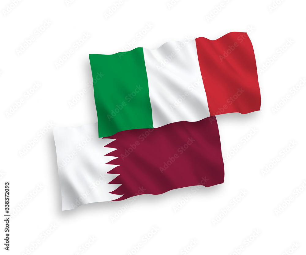 Flags of Italy and Qatar on a white background