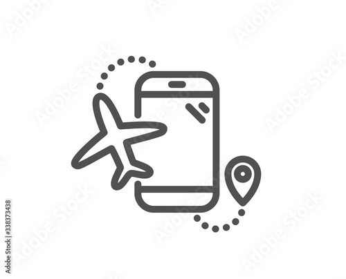 Flights application line icon. Airplane phone app sign. Airport information symbol. Quality design element. Editable stroke. Linear style flights application icon. Vector