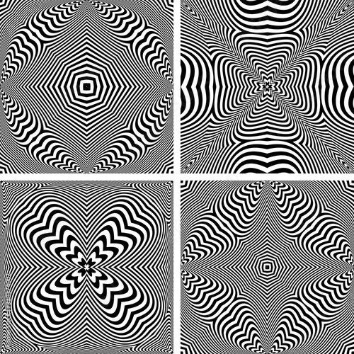 Geometric convex patterns set. Striped lines textures.