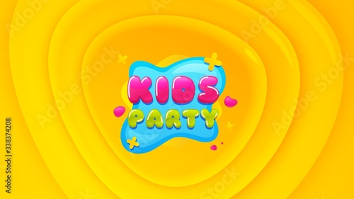 Kids party icon. Geometric plastic design banner. Fun playing zone banner. Children games party area icon. Orange shape background. Promotional plastic flyer design. Vector
