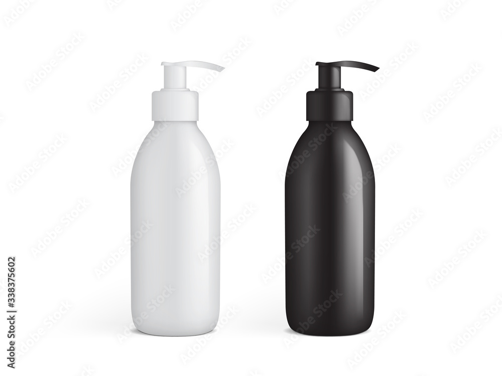 white and black plastic bottle with pump vector mock up template white and black plastic bottle with pump vector mock up template