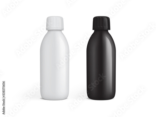 white and black plastic jar for drugs isolated on white background