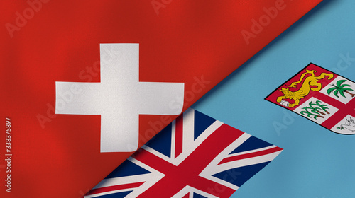 The flags of Switzerland and Fiji. News, reportage, business background. 3d illustration