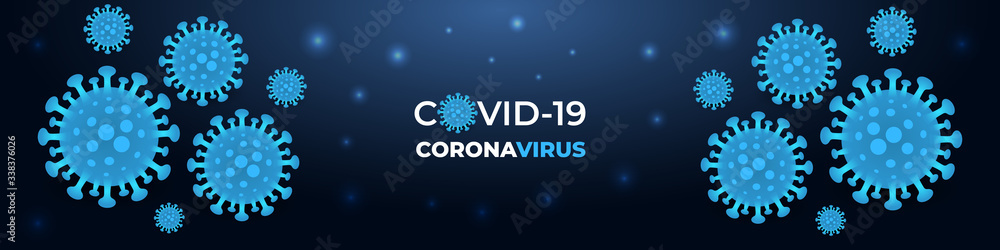 Coronavirus infection covid-19, dark blue medical banner. Dark vector background corona virus cell 2019-ncov virus. COVID-19 pandemic medical banner. Abstract vector illustration.