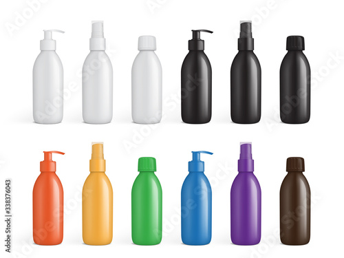 colored  plastic packaging for liquids mock up vector