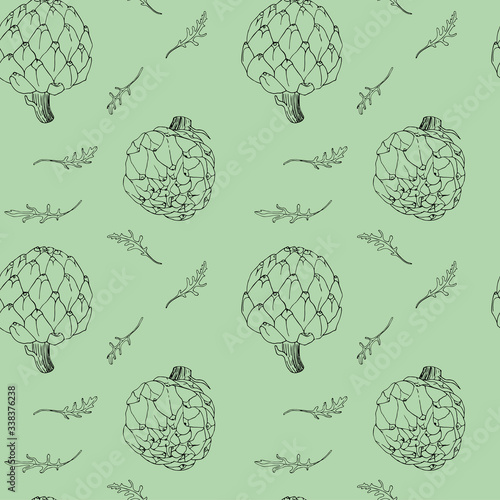 seamless background with artichoke and rucola contours