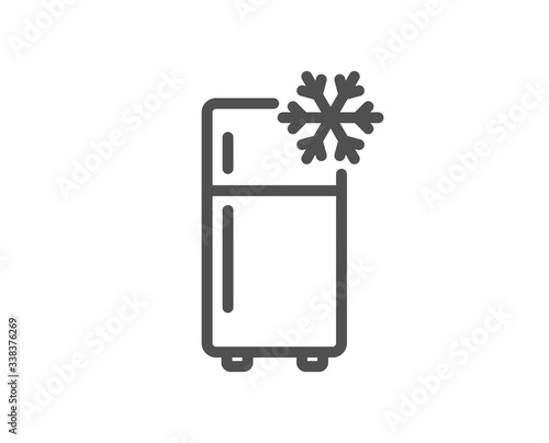 Single chamber refrigerator line icon. Fridge sign. Freezer storage symbol. Quality design element. Editable stroke. Linear style refrigerator icon. Vector photo