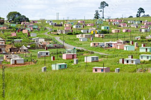 Fotografija A village of brightly colored Mandela Houses in Zulu Village, Zululand, South Af