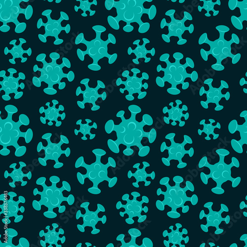 Coronavirus seamless pattern. Vector illustration of a COVID-19 blue virus. Quarantine and self isolation during the pandemic. Background for a poster, flyer, news, banner, web, design