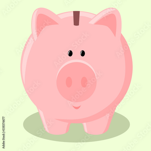 Vector image of a piggy bank on a green background. The concept of finance, money, savings, economics, crisis