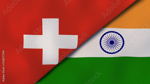 The flags of Switzerland and India. News, reportage, business background. 3d illustration photo