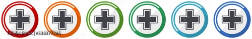 Pharmacy icon set, flat design vector illustration in 6 colors options for webdesign and mobile applications