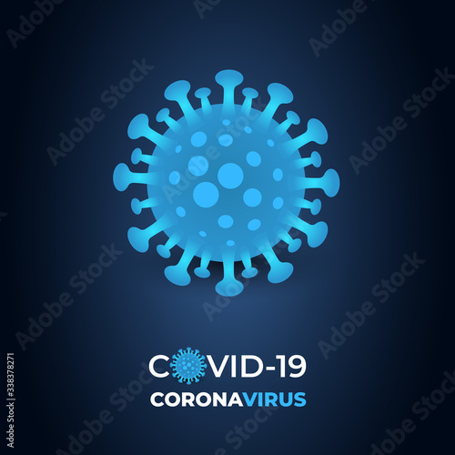 Novel coronavirus pneumonia COVID-19 symbol on a dark blue abstract background. Dark vector background coronavirus symbol. COVID-19 pandemic risk background vector illustration.