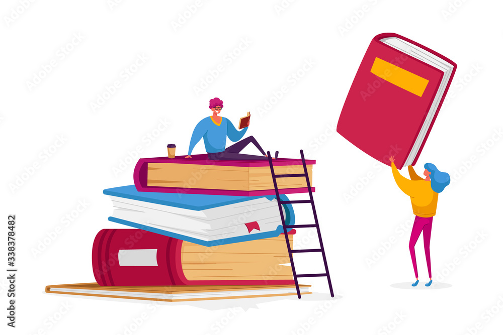 Tiny Student Characters at Huge Books Pile Learning Homework or Prepare to Exams in University or College. Young People Get Education, Gaining Knowledge, Reading Hobby. Cartoon Vector Illustration Tiny Student Characters at Huge Books Pile Learning Homework or Prepare to Exams in University or College. Young People Get Education, Gaining Knowledge, Reading Hobby. Cartoon Vector Illustration