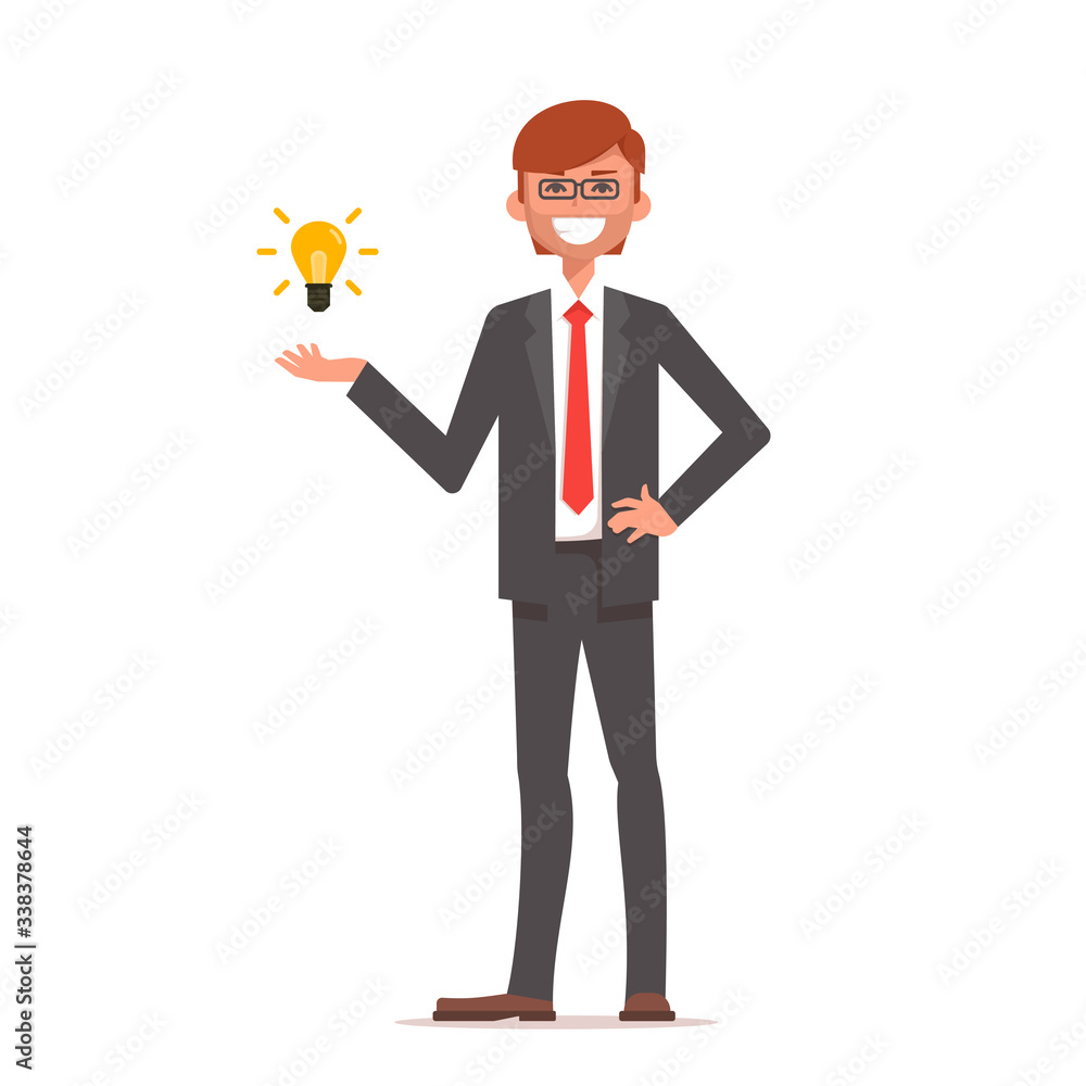 Businessman with idea bulb. Business idea or successful job concept. Isolated on the white background. Businessman with idea bulb. Business idea or successful job concept. Isolated on the white background.
