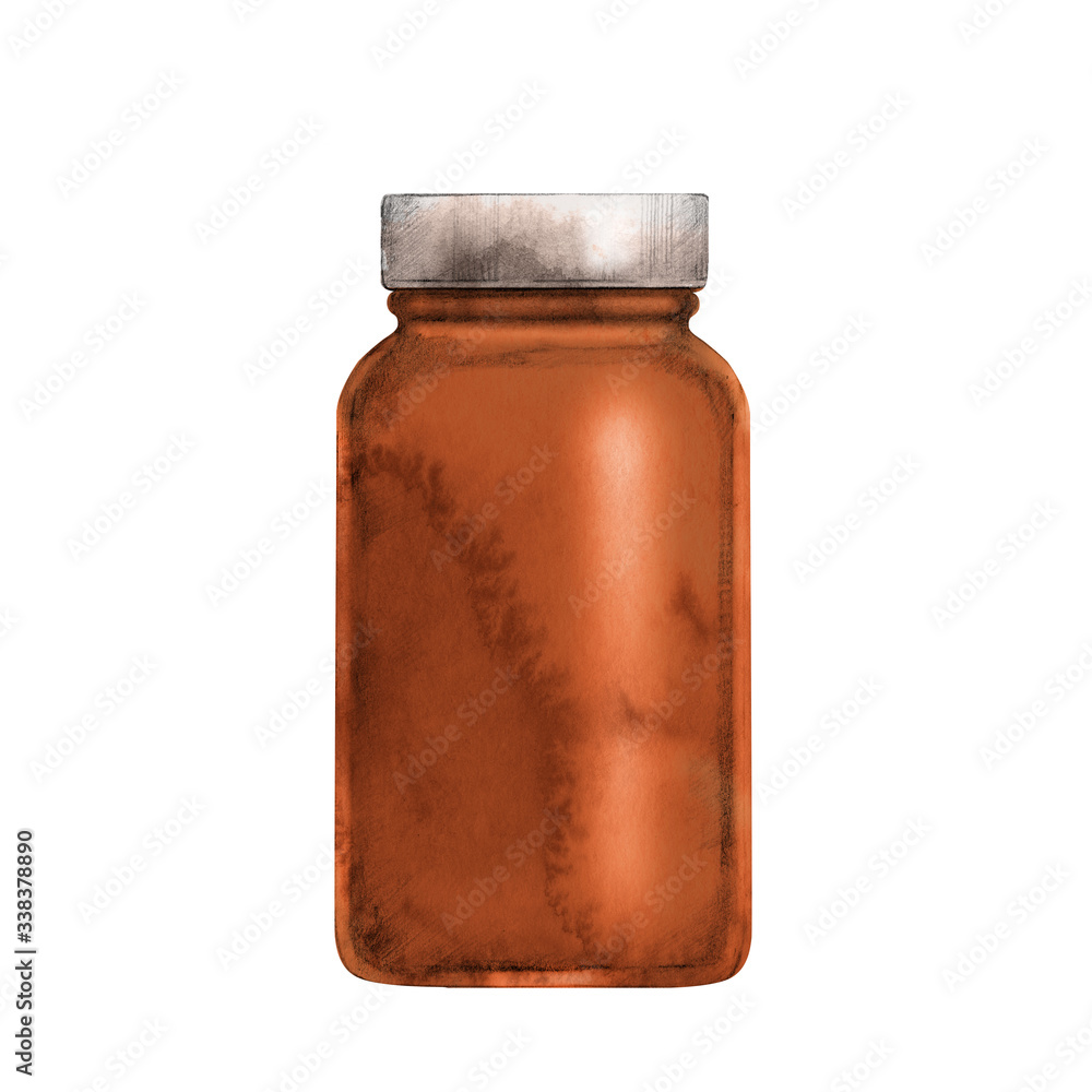 Brown empty bottle for pills. Brown empty bottle for pills.