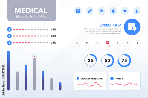 Medical infographic set. Medical, health and healthcare icons and data elements. Vector illustration.