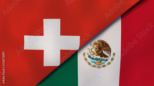 The flags of Switzerland and Mexico. News, reportage, business background. 3d illustration photo