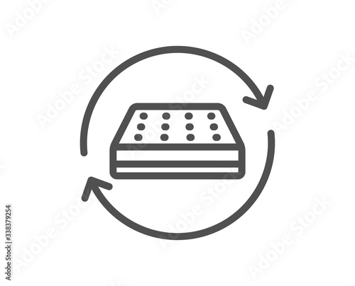 Two sided mattress line icon. Change side of orthopedic pad sign. Breathable sleep bed symbol. Quality design element. Editable stroke. Linear style mattress icon. Vector