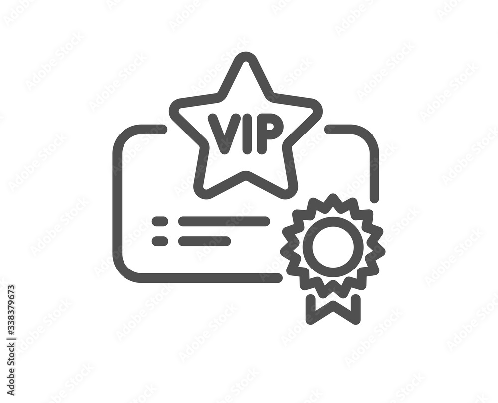 Vip certificate line icon. Very important person document sign. Member club privilege symbol. Quality design element. Editable stroke. Linear style vip certificate icon. Vector Vip certificate line icon. Very important person document sign. Member club privilege symbol. Quality design element. Editable stroke. Linear style vip certificate icon. Vector