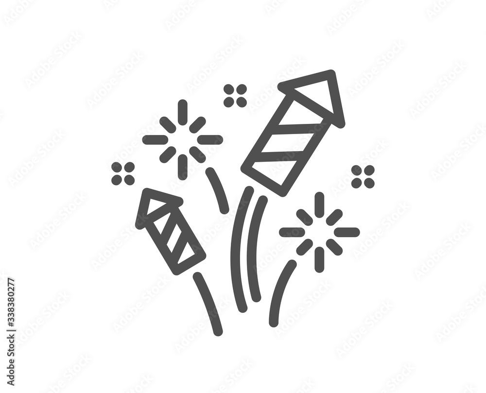 Fireworks rocket line icon. Pyrotechnic salute sign. Carnival celebration lights symbol. Quality design element. Editable stroke. Linear style fireworks rocket icon. Vector Fireworks rocket line icon. Pyrotechnic salute sign. Carnival celebration lights symbol. Quality design element. Editable stroke. Linear style fireworks rocket icon. Vector
