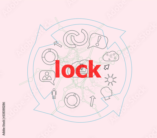 Text Lock. Security concept . Flat outline linear Infographic