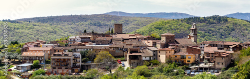Beautiful panoramic view of San Martín del Castañar village. Sierra de Bejar. Spain. Declared Historical Site and Biosphere Reserve of the Sierras de Bejar and Francia.