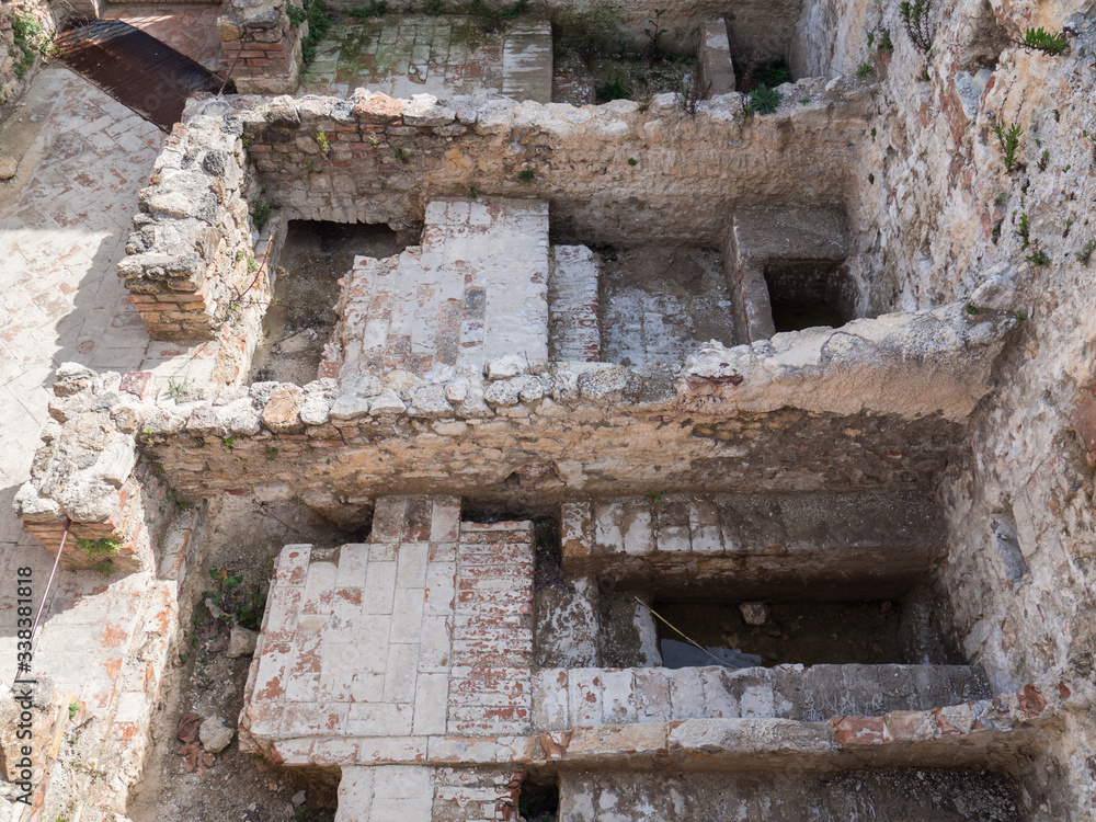 Ancient thermal baths from the Roman period found during archaeological excavations in Bagno Vignoni, Italy.