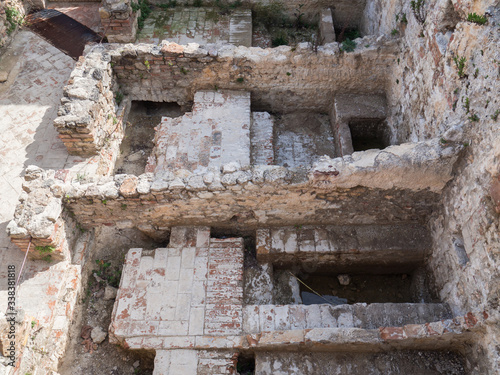 Ancient thermal baths from the Roman period found during archaeological excavations in Bagno Vignoni, Italy.