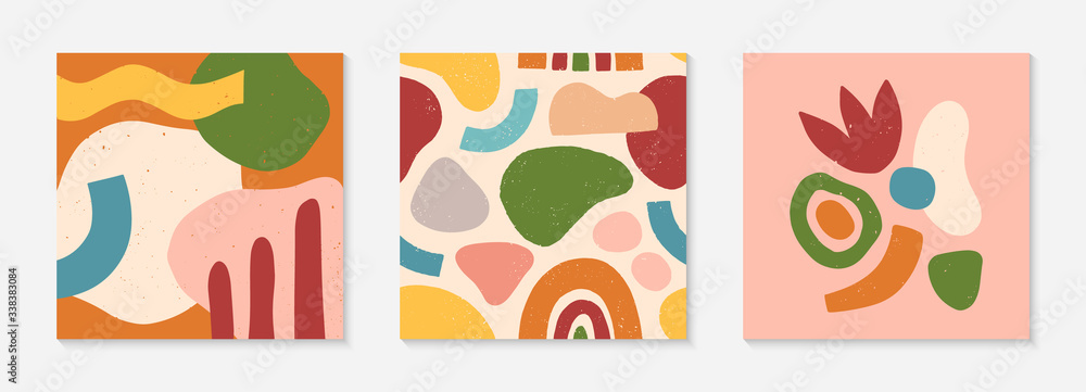 Set of creative universal cards and pattern.Modern vector illustrations with hand drawn organic shapes and textures.Trendy contemporary design for prints,flyers,banners,brochures,invitations,covers.