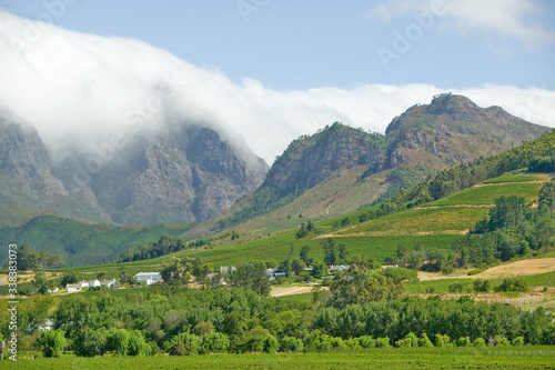 Clouds cover mountains in Stellenbosch wine region  outside of  Cape Town  South Africa
