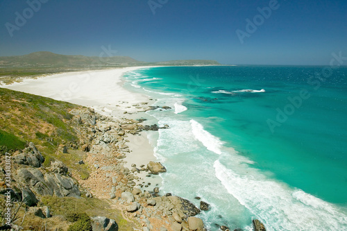 North of Hout Bay, Southern Cape Peninsula, outside of Cape Town, South Africa, a view of Atlantic Ocean and white sand beaches