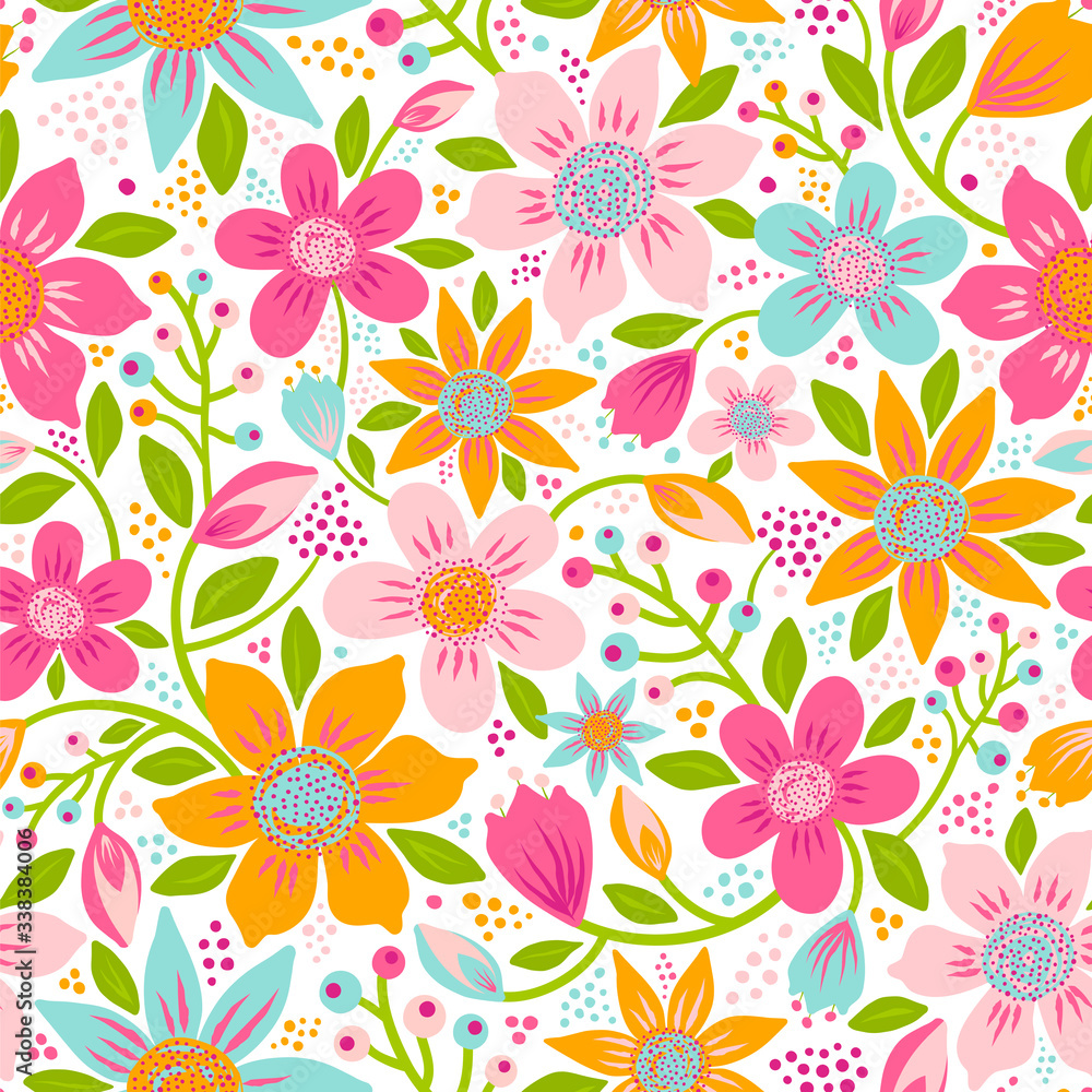 Seamless vector pattern with beautiful flowers. Floral background.