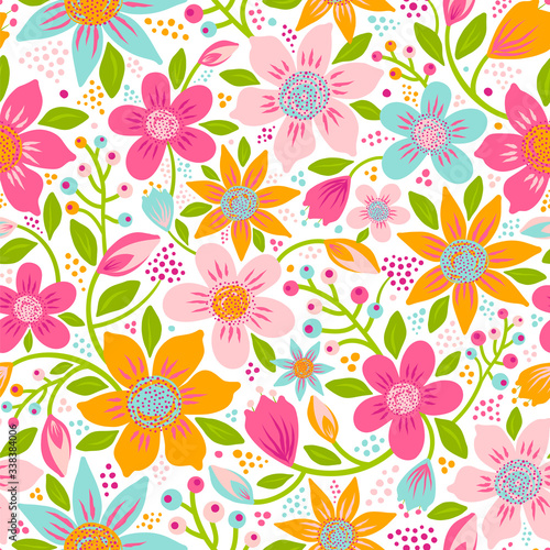 Seamless vector pattern with beautiful flowers. Floral background.