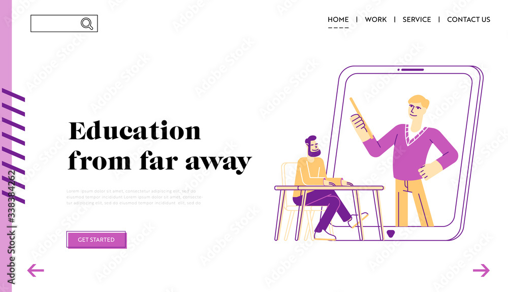 E-Learning, Online Education in Internet Landing Page Template. Electronic Library, Computing Reading. Male Character Sit at Tablet with Man Reading Books on Screen. Linear People Vector Illustration E-Learning, Online Education in Internet Landing Page Template. Electronic Library, Computing Reading. Male Character Sit at Tablet with Man Reading Books on Screen. Linear People Vector Illustration