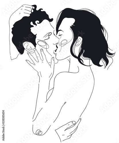 Couple line illustration. Love print. Minimalist people icon. Couple logo. 2 faces. Man and woman. Love. Symbol of love. Couple kissing line drawing. Love line art. Minimalist print