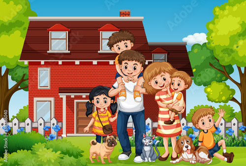 Scene with people staying at home with family