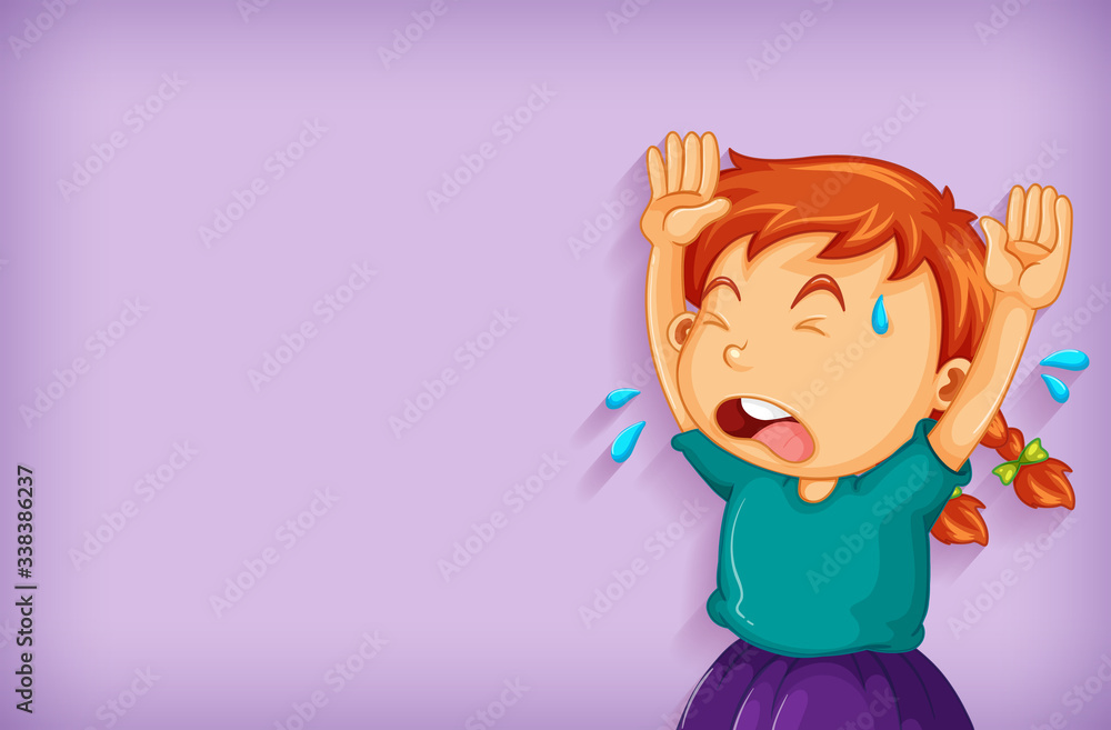 Background template design with crying girl Background template design with crying girl