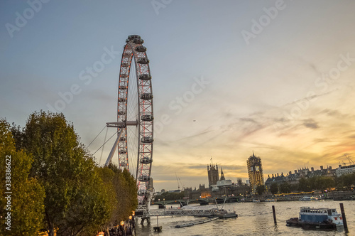 View of the London Eye in the sunset