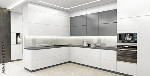 Interior of modern kitchen 3D rendering