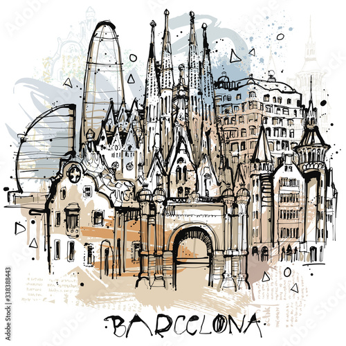 Handgezeichnete Barcelona Illustration in Vektoren
