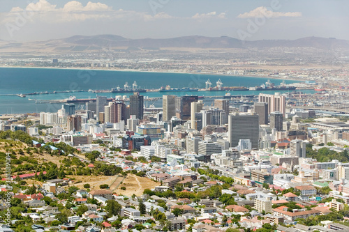 Aerial view of Cape Town skyline and harbor from Table Mountain, South Africa