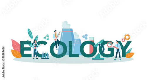 Ecology typographic header concept. Scientist taking care of nature